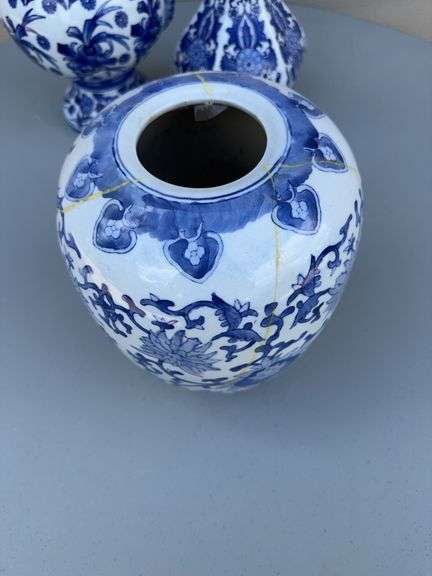 (3) Blue and White Spice Jars