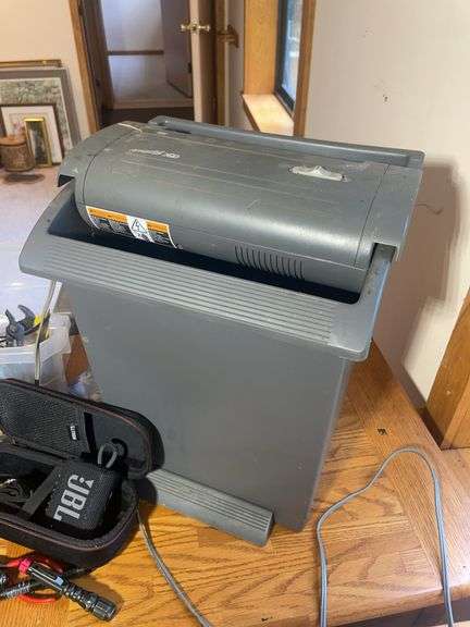 Paper shredder, JBL speaker, tools, and other items
