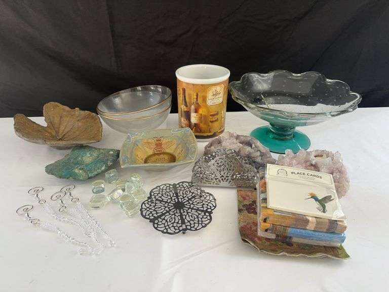 (2) Bowls, Canister, Leaf Decor, and other misc.