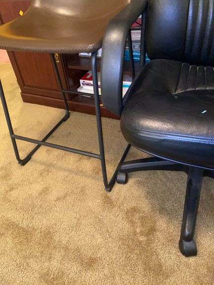 Black Rolling Office Chair, Leather Barstool