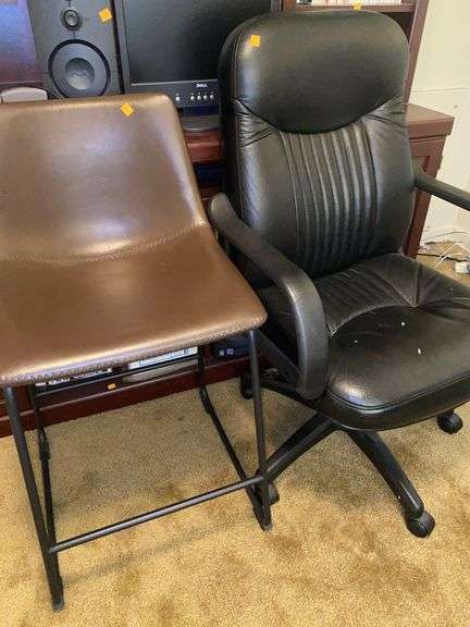 Black Rolling Office Chair, Leather Barstool