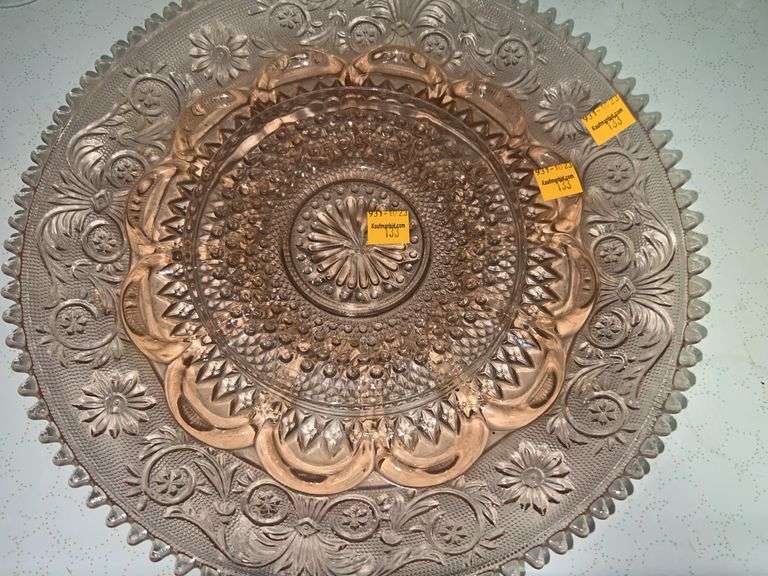 Pink Uranium Glass Platter and Plate