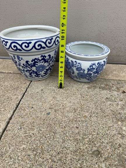 (2) Blue and White Flower Pots