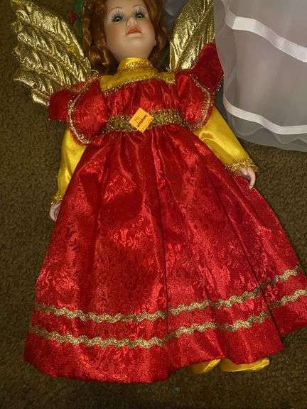 Seymour Mann Connoisseur Collection Christmas Angel Porcelain Doll, Ashton Drake 1999 Bridal Porcela