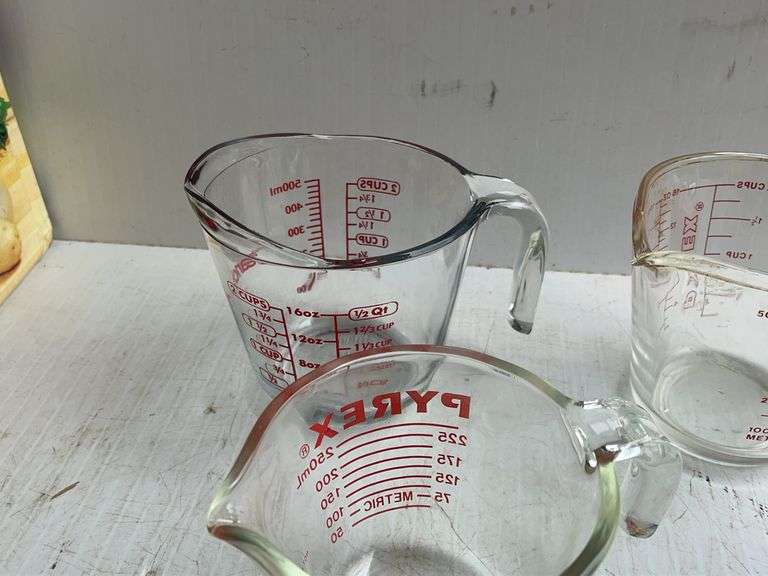 Pyrex & Anchor Hocking Measuring Cups and Depression Era Saucers