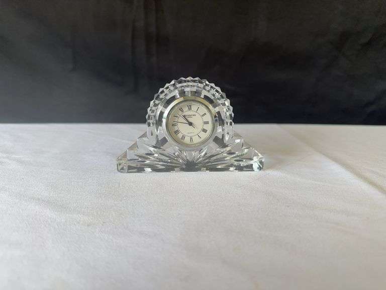 (2) Vases, (12) Napkin Rings, Waterford Crystal Clock, Leather Leaf, and other misc.