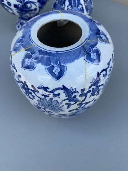 (3) Blue and White Spice Jars