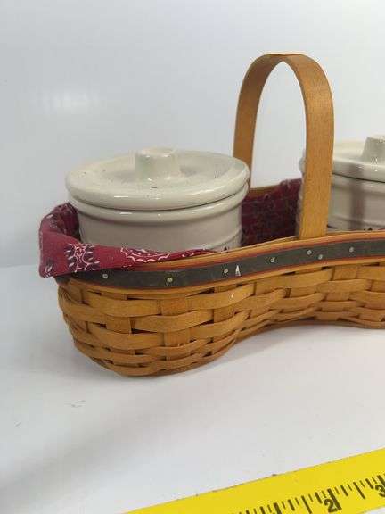 Longaberger Shaker Taker Basket and 2 Crocks