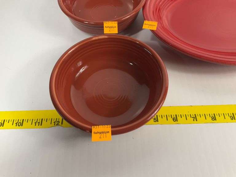 Red Fiesta Ware Platter, Plate, 2 Bowls