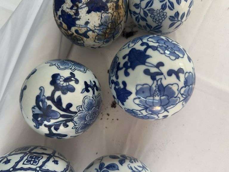 (8) Blue and White Patterned Ceramic Balls