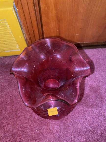 Fenton Cranberry Ruffled Vase