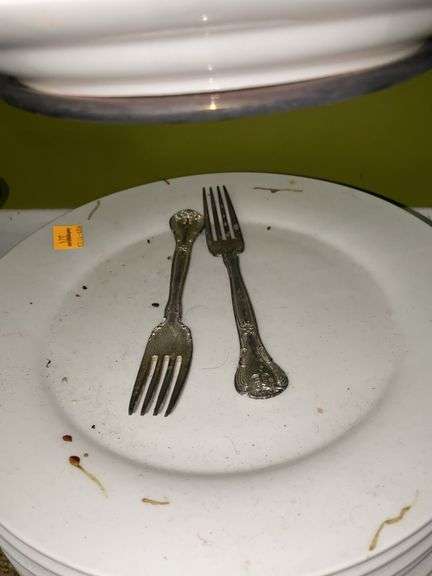 Silver Plated Dish and Silverware Holder, with Silver Plated Utensils and Plates