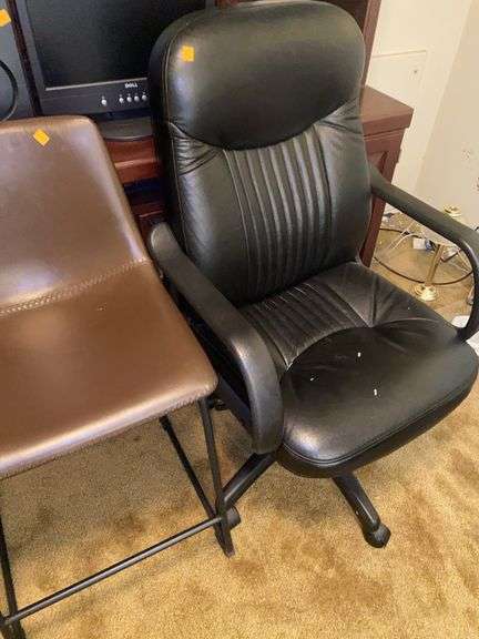 Black Rolling Office Chair, Leather Barstool