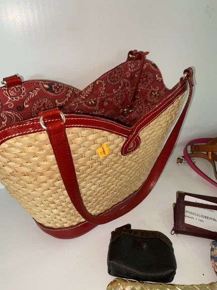 Woven Purse with Faux Leather Purse Straps and Wallets