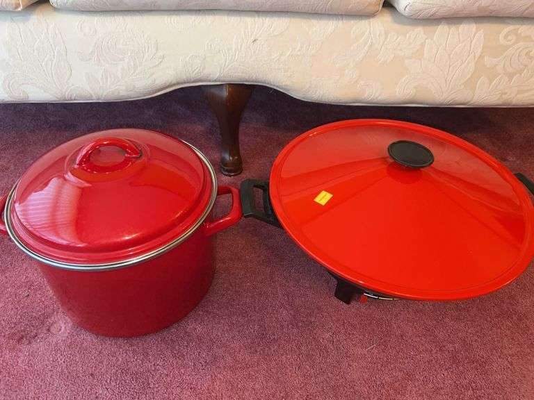 Unmarked Red Stock Pot, West Bend Electric Wok (NO CORD)