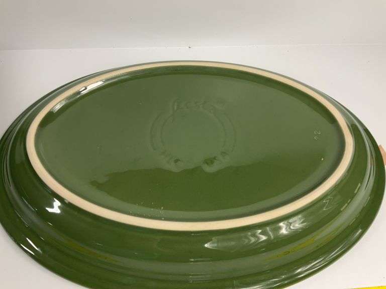 (5) Green Fiesta Ware Plates, Fiesta Ware Platter, Gravy Bowl