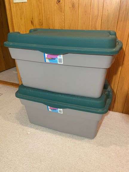 (2) matching Rubbermaid totes