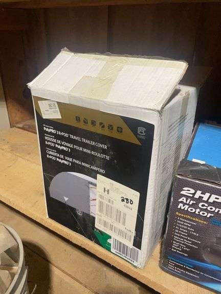 2 HP air compressor motor, travel trailer cover, and towing mirror