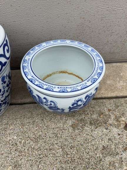 (2) Blue and White Flower Pots