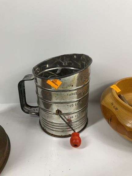 Vintage Sad Iron, Vintage Copper Tea Pot, Vintage Sifter, Nut Cracker Bowl