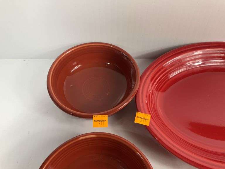 Red Fiesta Ware Platter, Plate, 2 Bowls