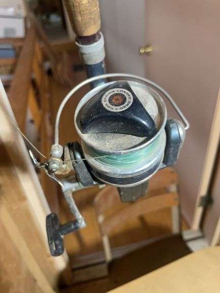 Vintage school desk and 8.5' fishing pole