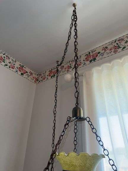 (2) Vintage Chain Hanging Handpainted Glass Lights
