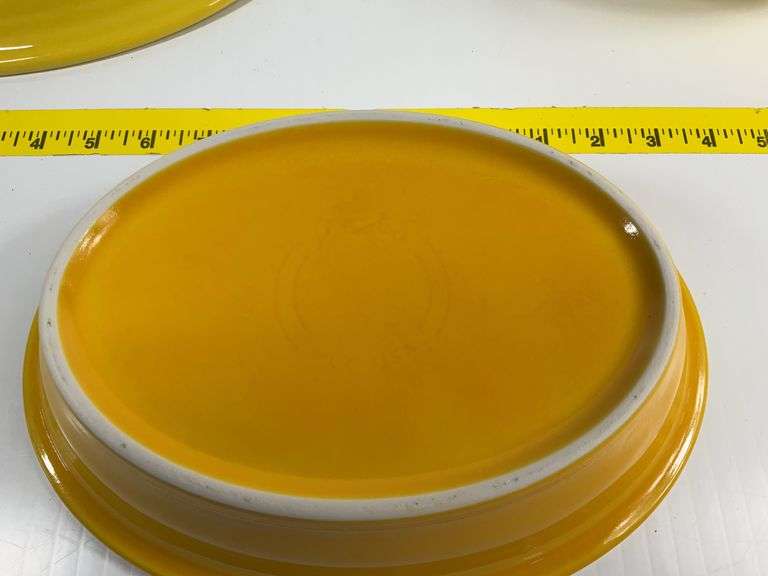 Yellow Fiesta Ware Platter, Bowls and Vegetable Bowl
