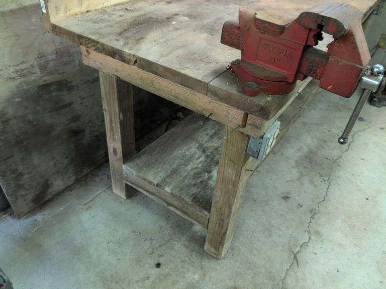 Wooden work bench - contents not included