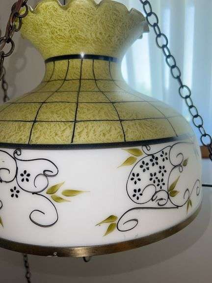 (2) Vintage Chain Hanging Handpainted Glass Lights