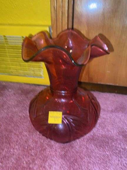 Fenton Cranberry Ruffled Vase