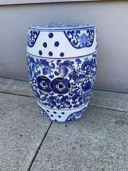 Floral White and Blue Plant Stand