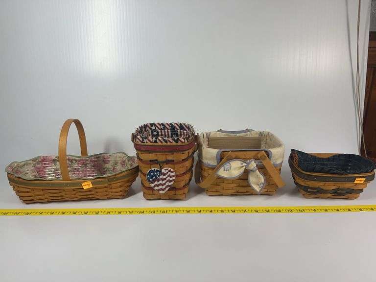 Longaberger Peony Basket, 3 Small Longaberger Baskets