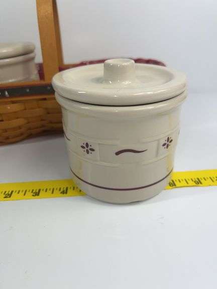 Longaberger Shaker Taker Basket and 2 Crocks