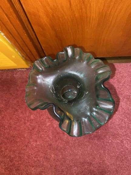 Fenton Green Ruffled Quilted Vase