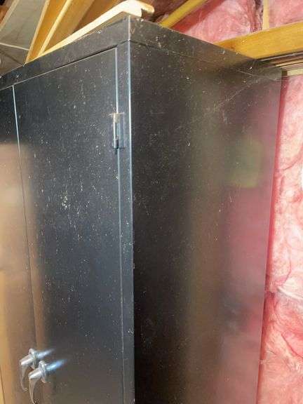 Black metal storage cabinet - contents NOT included