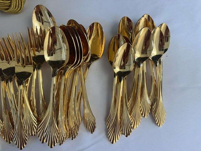 (8) Lenox Cups w/ (8) Plates, (4) Napkin Rings, (12) Knives, (12) Lg. Forks, (12) Sm Forks, (12) Lg 