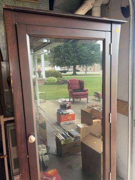 Wooden Cabinet with Light, ONE GLASS DOOR MISSING