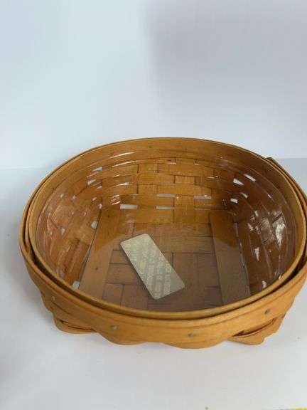 Longaberger Catch All Basket with Wooden Lid, Longaberger Round Basket with Leather Handles, Longabe