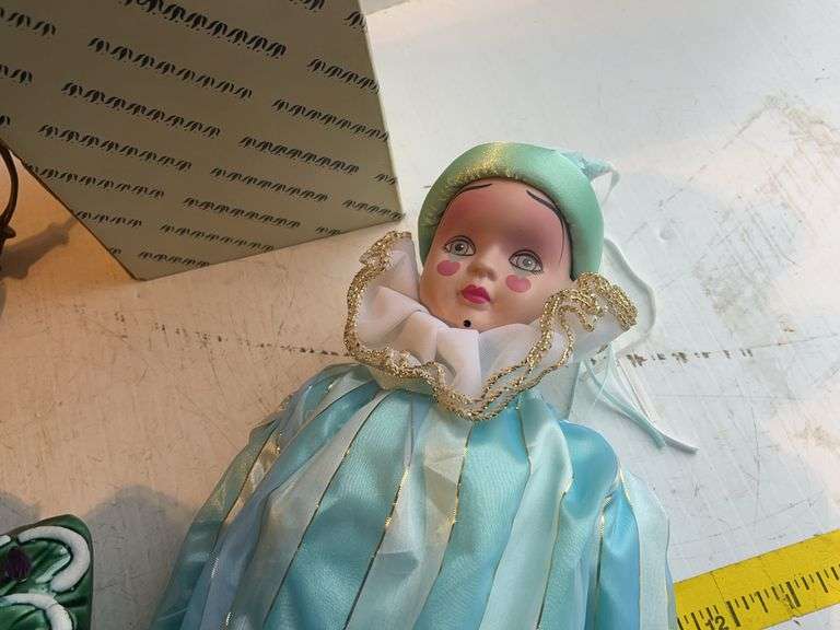 20” Pierrot Doll & Ceramic Lighted Christmas Tree