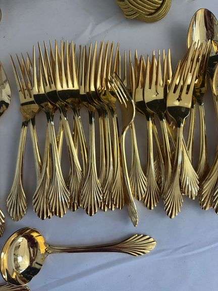 (8) Lenox Cups w/ (8) Plates, (4) Napkin Rings, (12) Knives, (12) Lg. Forks, (12) Sm Forks, (12) Lg 
