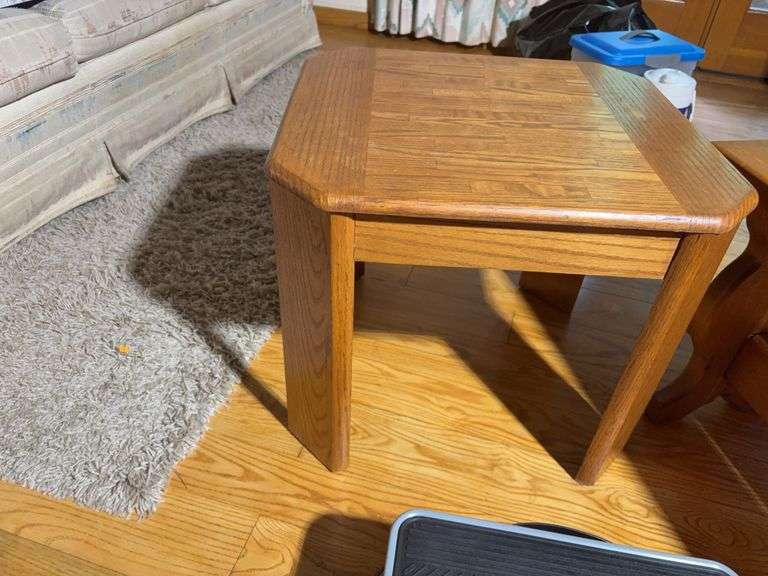 (2) wooden stands and step stool