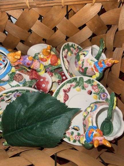 Wicker Basket with Rabbit Garden Teaset