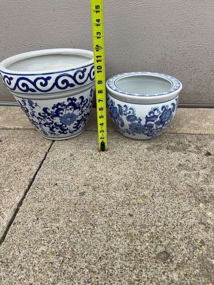 (2) Blue and White Flower Pots
