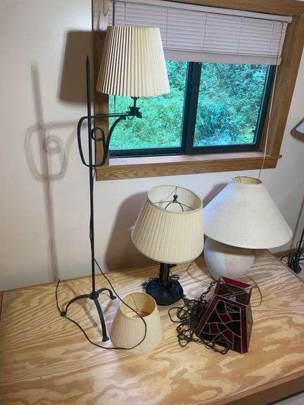 (4) decorative lamps - (1) standing, (1) hanging, and (2) table