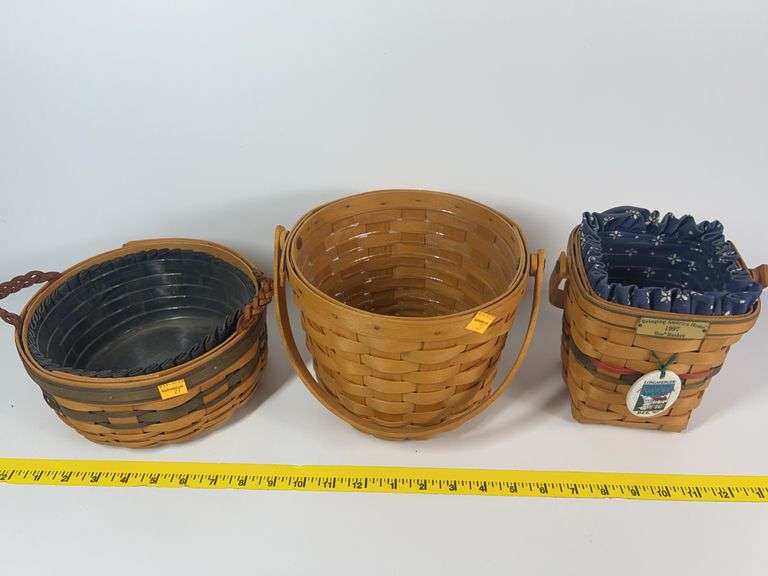 2 Round Longaberger Fruit Baskets, 1 Square Bee Basket