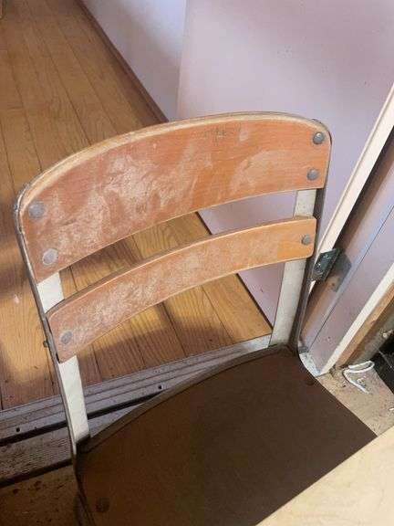 Vintage school desk and 8.5' fishing pole