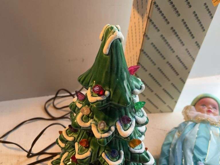20” Pierrot Doll & Ceramic Lighted Christmas Tree