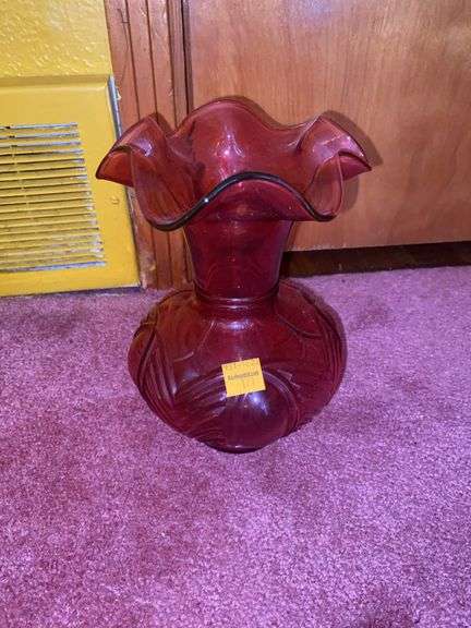 Fenton Cranberry Ruffled Vase
