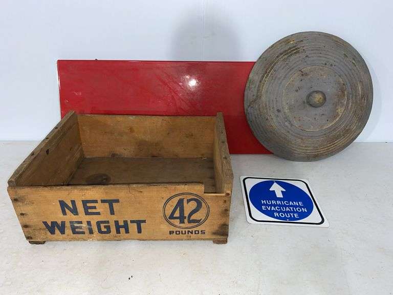 Red Table Leaf , Wooden Crate , Hurricane Evacuation Sign